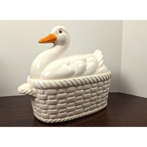 Vintage Action Japan White Ceramic Swan Soup Tureen Covered Serving Dish MCM